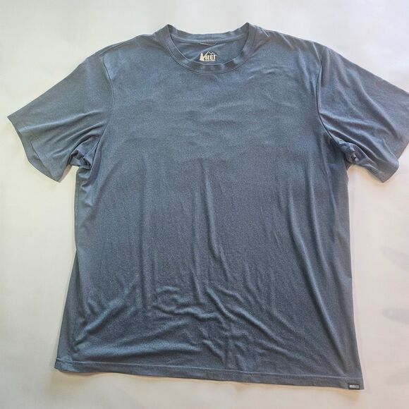 REI CO-OP Men's Large Performance Tee Short sleeve stretchy T-Shirt Grey/Blue - Picture 1 of 6